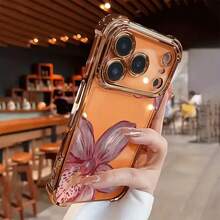 Soft TPU Shockproof Phone Case With Pink Peach Blossom Pattern, Compatible With Apple 17/17 Pro/17 Pro Max/16/16 Pro/16 Plus, Minimalist & Fashionable, Best Valentine's Day Gift - Orange - View 2
