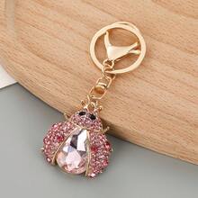 潮流跨境甲虫钥匙扣，7点瓢虫金属水钻钥匙圈，背包挂件