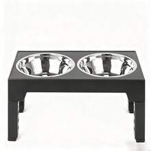 1个高架狗食盆，可折叠设计，4档高度可调，包含2个不锈钢碗，防滑，适合中大型犬。