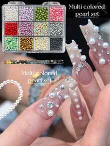 KIRAME 12-Color Mixed Size High Gloss Round Nail Art Beads Set, Includes 1 Dotting Pen, Suitable For DIY Manicure At Home, Also Applicable For Nail Salons And Nail Supply Stores, Can Be Used For Halloween, Christmas, New Year And Other Occasions, An Ideal Christmas Gift