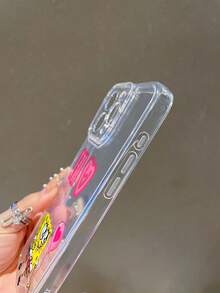 SpongeBob SquarePants 1pc Transparent Space Case Cartoon SpongeBob Heart Balloon Letter Pattern Perforated Anti-Drop Phone Case Protective Cover Suitable Compatible With Samsung/Apple 17/16/15/14/13/12/11Pro Max/12Pro/14Plus And Other Models - Multicolor - View 3