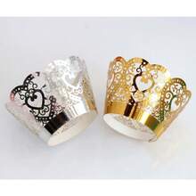 50pcs Heart-Shaped Vine Lace Cupcake Wrappers, Laser Cut Gold Heart Cupcake Liners, Suitable For Wedding, Birthday, Valentine's Day, Afternoon Tea Party Decoration And Any Special Occasion - Multicolor - View 10