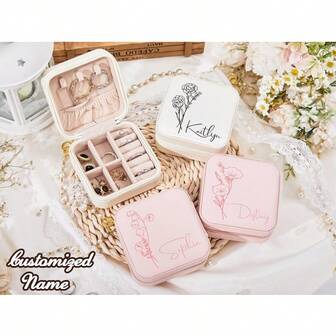 Personalized Name Jewelry Box, Birth Flower Jewelry Box, Bridal Party Gifts, Custom Wedding Favors, Travel Jewelry Box, Bridesmaid Proposal
