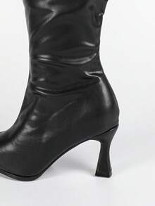 Women's Black Pointed Toe Thick Heel Over-The-Knee Boots, Autumn/Winter Warm Lining, Slimming, Thick Sole, Tall Shaft Riding Boots - Black - View 6