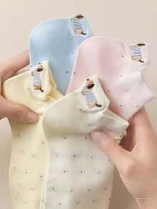 5 pares de calcetines de tobillo transpirables y de corte bajo con diseño de orejas de cachorros lindos y aleatorios - Multicolor - Ver 1