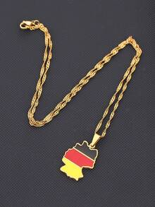 1pc Fashionable Simple Drip Oil Stainless Steel Map Pendant Necklace, Suitable For Daily Commute, Party, Gathering Outfit Matching, Girlfriend Gift, Christmas, New Year, Valentine's Day, Holiday Present - Multicolor - View 5