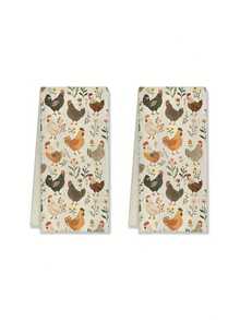 1/2/4pcs Extra Large Farmhouse Style Chicken And Rooster Kitchen Towels - Vintage Country Farm Decor Dish Cloths, Featuring Chicken And Floral Patterns, Soft Pastel Tones (Pink/Beige/Green/Brown/Gray/White) - Ideal Housewarming Gift For Chicken Lovers, Moms, Ladies - Machine Washable - 15.7 X 23.6 Inch Rectangular Towels With Charming Chicken And Rooster Designs, Suitable For Rustic Style Kitchens And Bathrooms - Beige - View 10
