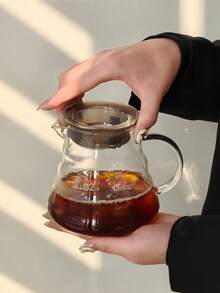 1 Set Glass Coffee Pot With Lid, Tea Pot, Can Be Used For Living Room, Entertaining Guests, Parties, Cups, Manual Pour Over Coffee Maker, Coffee Tools, Tea Set, Glass - Multicolor - View 6