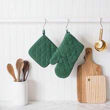 DII Everyday Kitchen Basic Juego de 3 aislantes de calor para sartén, de toalla, 100% algodón, apto para lavar en lavadora, para uso diario en la cocina, negro(Agarraollas Verde Oscuro) - Multicolor - Ver 2