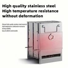 1个便携式迷你折叠柴火露营炉，轻便不锈钢篝火炉 - 非常适合露营、野餐、烧烤和户外烹饪，经久耐用且高效。 - 銀色 - 查看 4