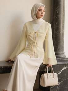 Muslimah Outfit Women,Muslimah Blouse,Shirt Long Sleeve For Women Blouses Shirts,Yellow Top