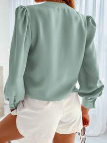 Cicybell Business Casual Tops Summer Long Sleeve Button Down Shirts V Neck Chiffon Blouses - 薄荷綠 - 查看 2