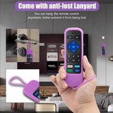 AWYY2 Pack Case For Roku Express/Streaming Stick/Premiere - Silicone Remote Cover For  Roku TV Remote Sleeve Skin Smart TV Remote Sleeve With Loop Protective Cover Glow Purple+ Glow Pink - GlowPinkGlowPurple - View 6