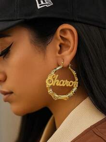 Khuyên tai vòng bằng thép không gỉ khắc tên theo yêu cầu, khuyên tai chữ tròn tùy chỉnh kích thước 30-70mm, khuyên tai vòng tròn mạ vàng/bạc/vàng hồng cá nhân hóa, khuyên tai chữ cái đầu phong cách Hip Hop, quà tặng cho bạn gái, phù dâu, kèm hộp quà. - Hoa tai hình tròn bằng tre - Xem 3