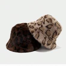 1 chiếc Mũ xô rộng vành mềm mại, ấm áp, họa tiết da báo toàn thân dành cho nữ, phong cách Âu Mỹ cổ điển, thích hợp sử dụng hàng ngày, đi làm, đi chơi, mùa thu/đông - da báo - Xem 3