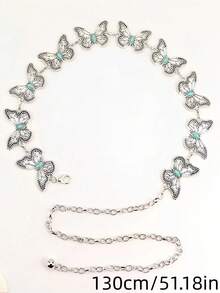 1pc Bohemian Vintage Turquoise Butterfly Shaped Waist Chain For Women, Outfit Accessory For Skirt & Pants Summer, School Fall, Autumn, Halloween