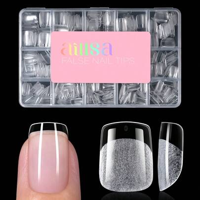 450/240/120pcs Ultra Short Square Boxed Acrylic Nail Tips, 15 Sizes Half Frosted Inside Acrylic False Nail , Suitable For Nail Salons And DIY Nail Art Press On Nails Or Nail Supplies