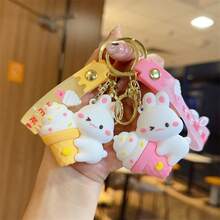 1pc Cute Ice Cream Bunny Car Pendant Keychain, Backpack Charm, Cartoon Prince Keyring - A - View 6