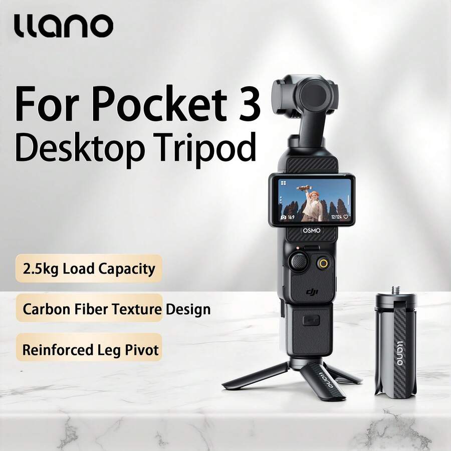 Tripod Mini Ringan Llano, Aksesori Tripod Meja Multifungsi untuk Kamera Saku, Cocok untuk Osmo Pocket 3 - Hitam - View 1
