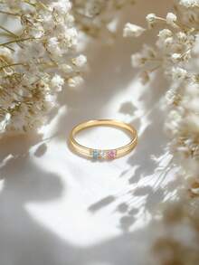 Anéis Personalizados Customizados com 12 Pedras Birthstone com Caixa de Anel de Madeira com Formato de Coração, Nome Gravado, Presente para Dia dos Namorados, Dia das Mães, Aniversário, Aniversário, Formatura, Natal, Presente Familiar de Alta Qualidade, Dourado, Estiloso, Colorido, Vintage, Moderno, Simples, Casual, Personalizado, Único, Presentes Ideais para Ele, Presentes Ideais para Ela, Namorada, Namorado, Pai, Mãe, Família, Amigos, para Aniversários, para Formatura, para Festa - Caixa dourada e azul - Visão 7