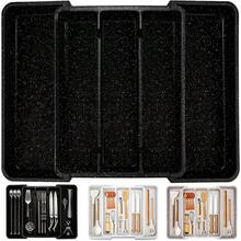 WSXC Utensil Drawer Organizer For Kitchen Cutlery Expandable Large Silverware Organizer Adjustable Cooking Utensil Tray Plastic Spatula Tools And Gadgets Storage Divider Marble Design Black - Black1322WX15D - View 1