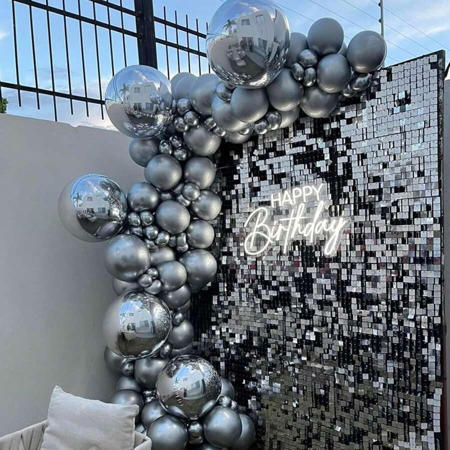 10个银色4D气球，适合新年、生日、情人节装饰