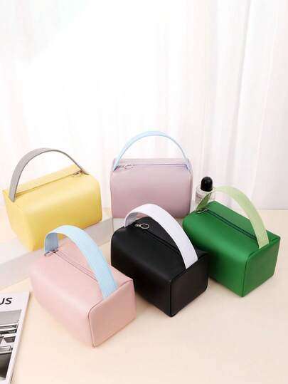 1pc Handheld Cosmetic Bag, Large Capacity Travel Toiletry Organizer, Waterproof PU Leather Storage Pouch