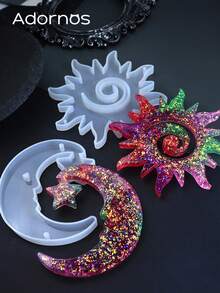 1个太阳形树脂硅胶模具，DIY钥匙扣吊坠，月亮形环氧树脂模具，珠宝工艺制作材料，装饰吊坠 - 白色 - 查看 5