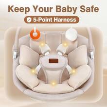 Baby Swing With Remote Control, 5 Speed Adjustable, Machine Washable Seat Pad, 5 Point Safety Harness, Bluetooth Music, Electric Swing For Babies, Indoor Outdoor Use (Beige) - View 6
