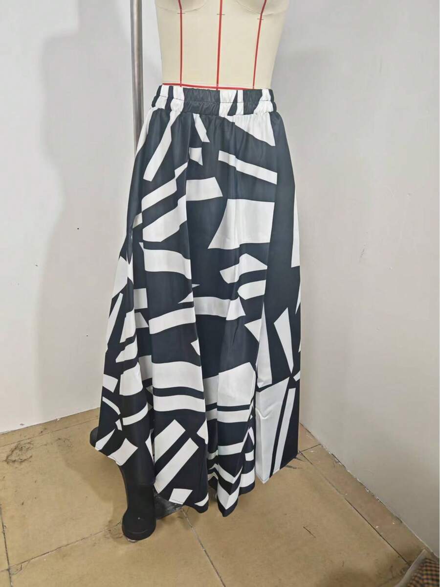 Damen eleganter plissierter geometrischer Muster Maxi Rock, hohe Taille A-Linie extra langer Rock für Herbst/Winter, romantische Schulanfang Saison, Lehrertag Retro, vielseitiger Weihnachtsrock