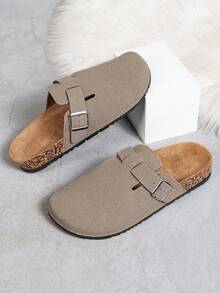 Wide Fit Men's Mule Shoes, New Spring Vintage Slip-On Shoes Casual Backless Flat Slippers With Adjustable Buckle