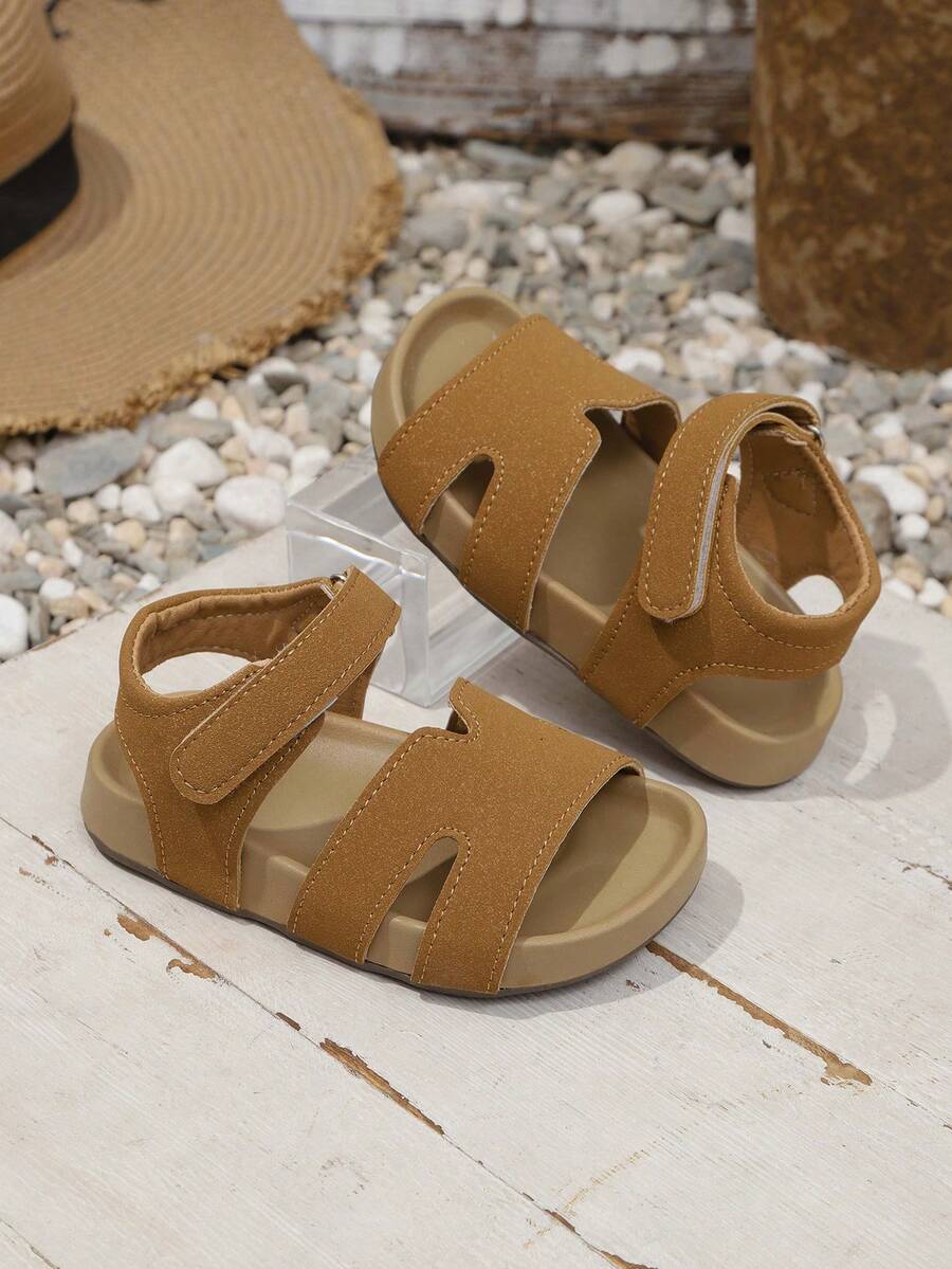 1 Pair Kids Open Toe Anti-Slip Beach Sandals, Soft Bottom Casual Slip-On Slippers For Boys & Girls - Khaki - View 1