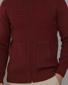 Men's Knit Jacket With Zipper, Men's Coat, Men's Winter Jacket - Redwood - View 3