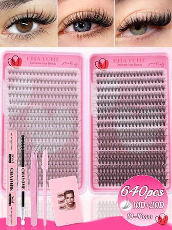 640/608/544 piezas Racimos de pestañas estilo D Curl + Adhesivo y sellador + Pinzas, Extensiones de pestañas DIY con herramienta de pegamento adherente, Pestañas postizas de visón falso - Aspecto suave y natural, Juego de pestañas postizas gruesas y esponjosas, Racimos de pestañas individuales de volumen natural con rizado D premium para extensiones de pestañas DIY - Reutilizables, ligeras y fáciles de aplicar, Fácil de transportar para viajes, Juego de libro de pestañas postizas gruesas y esponjosas para principiantes, Regalo para Halloween, Navidad