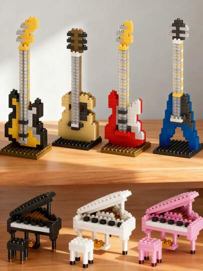 1 Music Instrument Building Block, Music Instrument Collection, Music Festival Ornament, Music Lover Desktop Decoration, Electric Bass, Guitar, Violin, Piano.Valentine's Day Gift,Birthday Gift, .Gift Set Of 10 With 1000+ Particles.,Guitar,Building Block Sets,Building Blocks