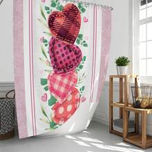 1pc/4pcs Classic Rose Heart Shaped Shower Curtain Set - Heart, Balloon, Rose, Teddy Bear Design - Fashionable Polyester Woven Valentine's Day Decor, Spring Decor, Bathroom Divider Curtain With 12 Hooks, Non-Slip Bath Mat, Toilet U-Shaped Mat, Toilet Lid Cover, Bathroom Set - Multicolor - View 12