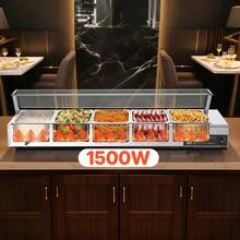 Commercial Food Warmer, 1500W Electric Stainless Steel Steam Food Warmer With Glass Cover, Countertop Buffet Bain Marie With Five 1/2 Size Food Pans, For Catering, Restaurant, Party & Buffets - 5* 1/2-inch basins, 10cm high - 查看 9
