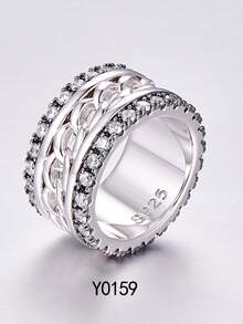 925 Sterling Silver Wide Band Men's Fashion Ring, Unique Design Vintage Style, Suitable For Party, Wedding, Halloween, Christmas, Daily Wear - Silver - View 3