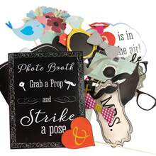 31件套婚礼派对拍照道具，混合色纸质标牌，流行文化主题，花卉图案，可用作背景和自拍台，单身派对用品