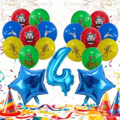 19 delar italiensk mögelbiologisk Ai Shanhaijing latex blå stjärna och nummerset, inklusive Tung Tung Tung Sahar, Tralalelo Tralala, Cappuccino Assasino, Shimpanzinni Bananini, 18-tums blå stjärna, 32-tums blå nummer, lämplig för badrumsdekoration, födelsedagsfestdekoration, seriefigursdekoration, inomhusdekoration, fotorekvisita, överraskningspresent till son/dotter