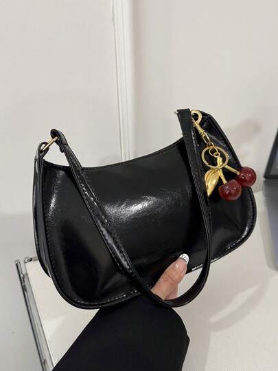 Solid Color Minimalist Zipper Closure Shou Ider Bag Stylish Simple Crescent Bag, Zipper Shoulder Bag, Faux Leather Solid Color Purse, Burg Undy Bag& New Year Ideal Gift, Fashionable Burgun Dy Bag