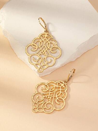 1 Pair Alloy Floral Shaped Dangle Earrings For Women, Suitable For Wedding Wear