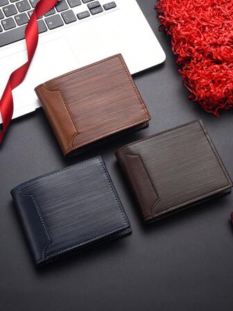 1pc PU Leather Men's Short Wallet, Versatile Card Holder, High-End Bifold Wallet, Travel Document Pouch, Business & Casual Purse, Christmas & Father's Day Gift