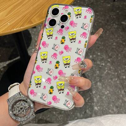 1个透明太空卡通水母蜗牛菠萝图案打孔防摔手机壳保护套，兼容三星/苹果17/16/15/14/13/12/11Pro Max/12Pro/14Plus等型号