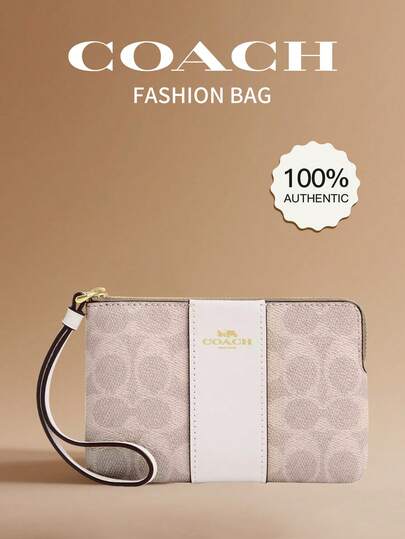Coach Cartera de mano con cremallera en las esquinas para mujer, cartera pequeña, cartera con cremallera, CW854 IMXDM
