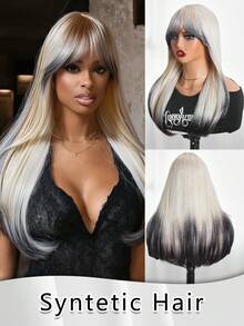 Medium Straight Layered With Bangs Synthetic Hair Shoulder Length Daily Use Wig (Golden Ombre Color) 20Inch Festival Gifts For Women Christmas Decorations Christmas Gifts For Women Wear To GO Good Quality Synthetic Soft Wigs - Blonde Ombre - View 12