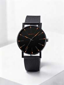4/1 Set, Reloj de cuarzo de negocios minimalista de moda para hombres con pantalla de puntero, reloj de lujo con diseño de esfera simplista, juego de joyería de 3 piezas que incluye collar, pulsera y anillo, adecuado para negocios, reuniones, fiestas, mantenimiento de la hora y como regalo para diversas ocasiones
