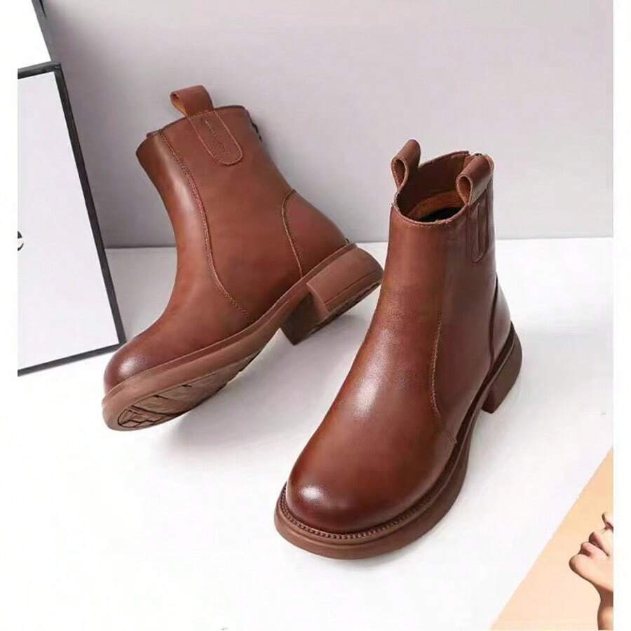 Women's Boots, 2025 New Autumn/Winter Thick Sole Chelsea Boots, British Style Ankle Boots, Pointed Toe Over-The-Knee Boots - Brown - View 1