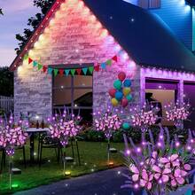 AMILL 2PCS/4PCS Solar 7-Head Lavender With Butterfly LED Garden Lights, Auto On/Off Solar Powered Outdoor Decorative Lighting Weather-Resistant Floral Pathway Lights For Wedding Christmas Halloween Party Decor, Festive Lighting, Lawn Lights - 暖白色 - 查看 5
