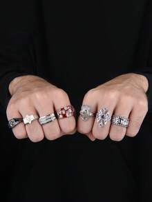 925 Sterling Silver Wide Band Men's Fashion Ring, Unique Design Vintage Style, Suitable For Party, Wedding, Halloween, Christmas, Daily Wear - Silver - View 11